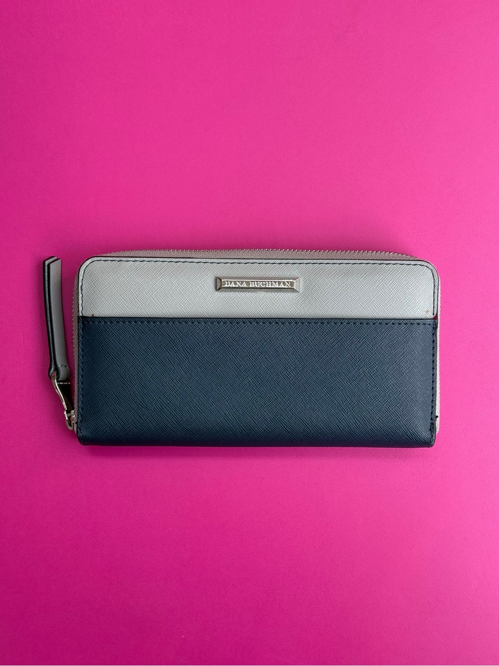 Dana Buchman Navy Blue Gray Colorblock Continental Saffiano Zip Around Wallet